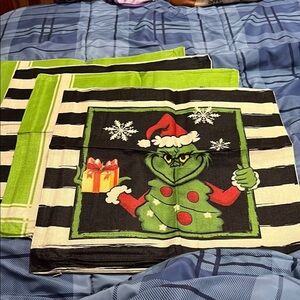 NEW set of 4  Green and Black Grinch Holiday 18” X 18” Pillow Covers